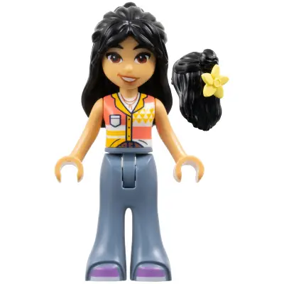  Friends Liann - White, Coral and Bright Light Orange Top, Sand Blue Trousers Bell-Bottoms, Medium Lavender Shoes, Flower