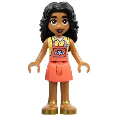  Friends Adi - Coral Overalls Skirt, Bright Light Yellow Shirt, Gold Sandals