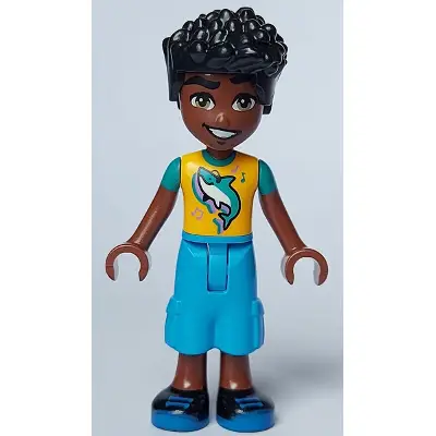  Friends Zac - Bright Light Orange Shirt with Shark, Dark Azure Cropped Trousers, Black Shoes