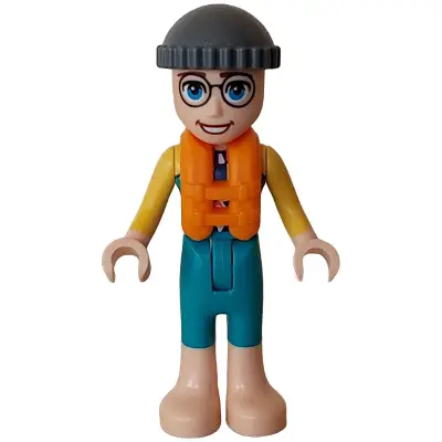  Friends Gunnar - Dark Turquoise and Yellow Wetsuit Long Sleeves, Dark Bluish Gray Knit Cap, Orange Life Jacket, Bare Feet