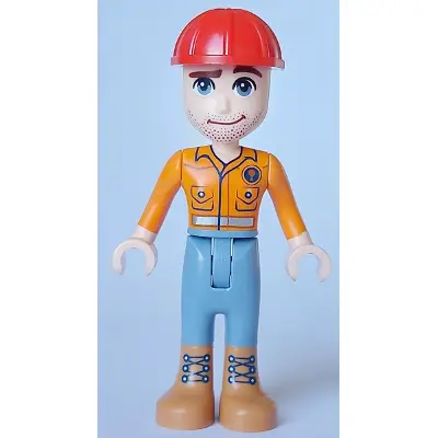  Friends Darrel - Orange Safety Shirt, Sand Blue Legs, Medium Nougat Boots, Red Construction Helmet