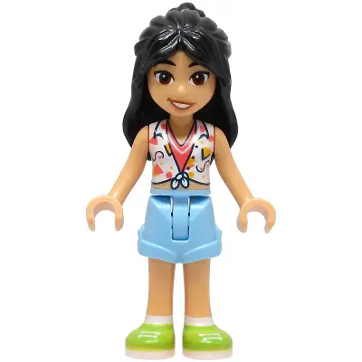  Friends Liann - White Blouse, Coral Shirt, Bright Light Blue Shorts, Lime Shoes