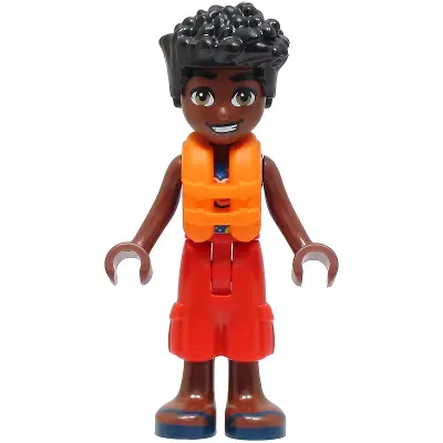  Friends Zac - Blue Shirt with Red Symbols and Yellow Splotches, Red Trousers, Dark Blue Sandals, Orange Life Jacket