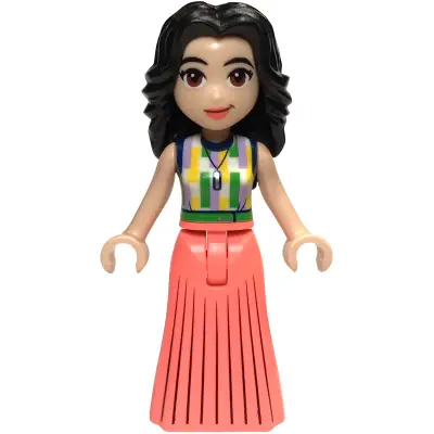  Friends Emma (Adult) - Pleated Coral Skirt, Dark Blue, Medium Lavender, Yellow, Green, and White Top