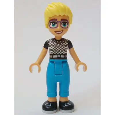  Friends Olly - Black and White Mesh T-Shirt, Dark Azure Trousers, Black Shoes