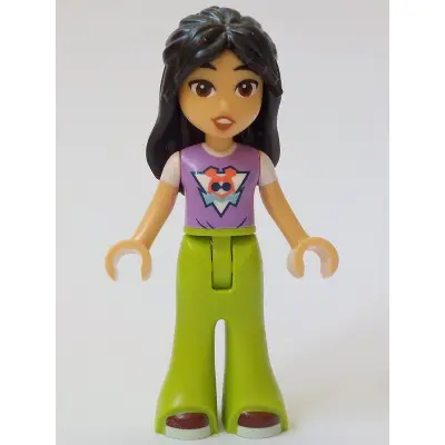  Friends Liann - Medium Lavender Top, Lime Trousers Bell-Bottoms, Dark Red Shoes, Smile with Top Teeth