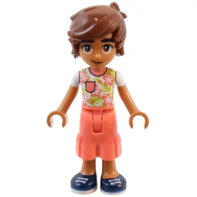  Friends Leo - White Shirt with Coral Flowers, Coral Cropped Trousers, Dark Blue Shoes