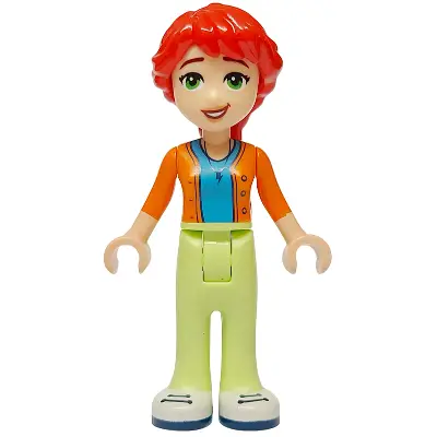  Friends Mia (Adult) - Dark Azure Shirt, Orange Sweater, Yellowish Green Pants, White Shoes with Dark Blue Soles and Laces