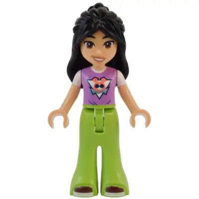  Friends Liann - Medium Lavender Top,  Lime Trousers Bell-Bottoms, Dark Red Shoes, Lopsided Smile