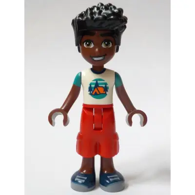  Friends Zac - White T-Shirt with Tent, Red Cropped Trousers, Dark Blue Shoes