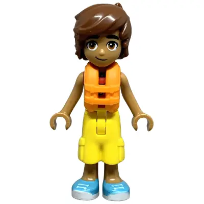  Friends Leo - Red and White Sleeveless Wetsuit, Yellow Cropped Trousers, Medium Azure Shoes, Orange Life Jacket