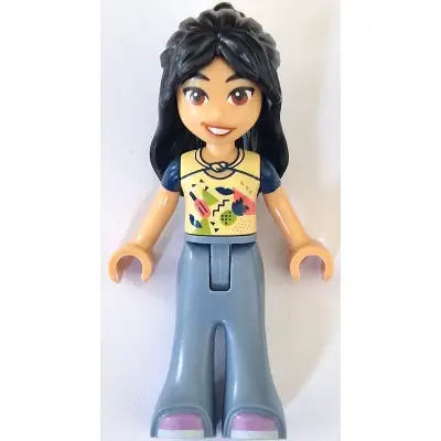  Friends Liann - Bright Light Yellow and Dark Blue Top, Sand Blue Trousers Bell-Bottoms, Medium Lavender Shoes