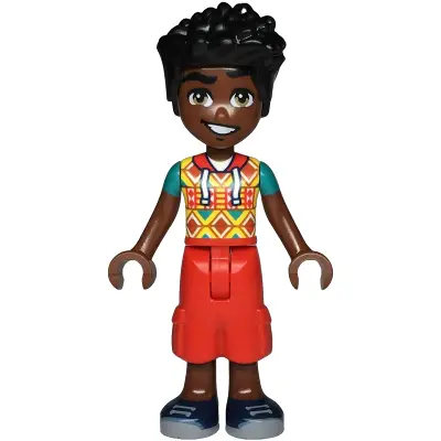  Friends Zac - Yellow Top with Geometric Shapes, Red Cropped Trousers, Dark Blue Shoes