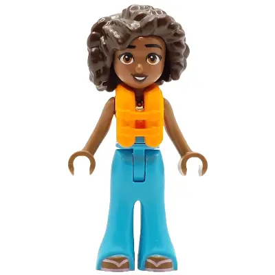  Friends Aliya - Coral Halter Top, Medium Azure Trousers Bell-Bottoms, Metallic Pink Flip Flops, Orange Life Jacket