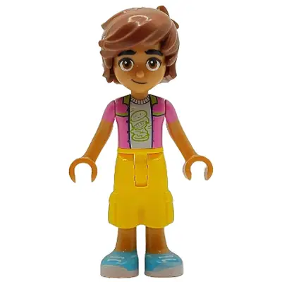  Friends Leo - Dark Pink Jacket, White Shirt with Hamburger, Yellow Cropped Trousers, Medium Azure Shoes