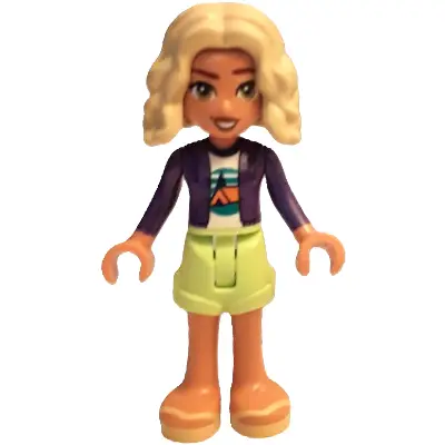  Friends Nova - Dark Purple Hoodie, White Shirt with Tent, Yellowish Green Shorts, Bright Light Yellow Sandals