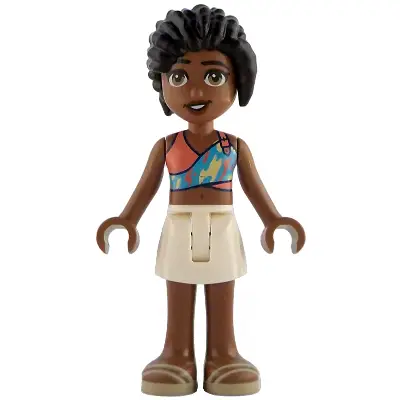  Friends Celine - Coral, Medium Azure and Bright Light Yellow Top, White Skirt, Tan Sandals