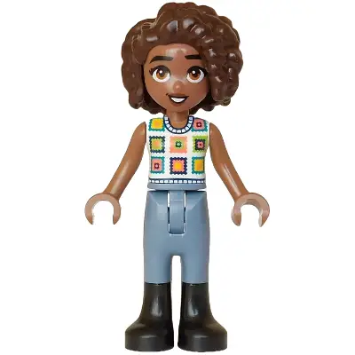  Friends Aliya - White Crochet Top, Sand Blue Trousers, Black Boots