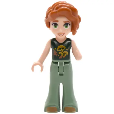  Friends Autumn - Dark Green Top with Mushrooms, Sand Green Trousers Bell-Bottoms, Medium Nougat Shoes