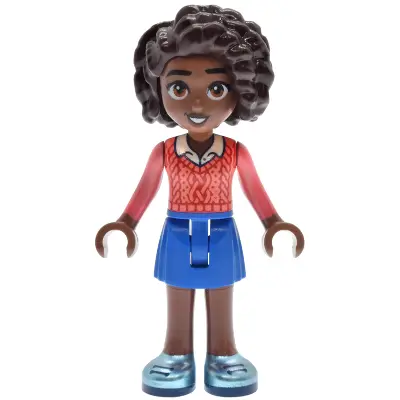  Friends Aliya - Coral Sweater Vest, Blue Skirt, Metallic Light Blue Shoes