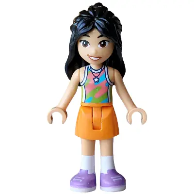  Friends Liann - Lime, Coral and Medium Azure Tank Top, Orange Skirt, Medium Lavender Shoes