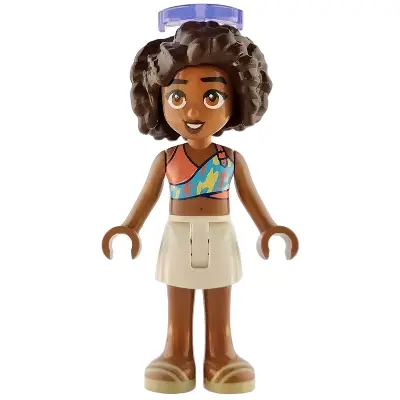  Friends Aliya - Coral, Medium Azure and Bright Light Yellow Top, White Skirt, Tan Sandals, Trans-Purple Sunglasses