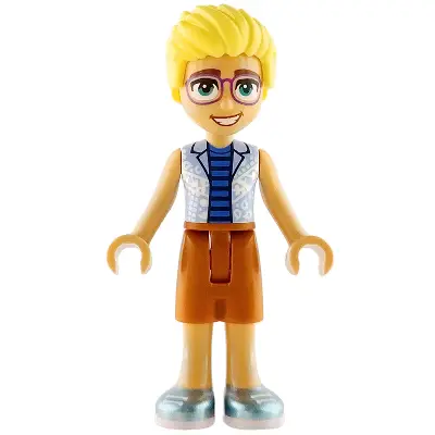  Friends Olly - Bright Light Blue Open Shirt, Dark Orange Shorts, Metallic Light Blue Shoes