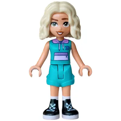  Friends Nova - Dark Turquoise Sleeveless Hoodie and Shorts Folded Hem, Black Boots