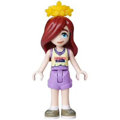  Friends Paisley - Bright Light Yellow and Medium Lavender Tank Top, Medium Lavender Shorts, Dark Tan Shoes, Bright Light Orange Flower Tiara