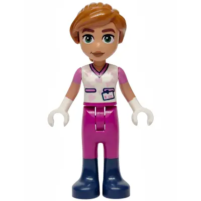  Friends Valeria - White Shirt with Hearts and Bones, Magenta Trousers, Dark Blue Boots, Dark Orange Hair