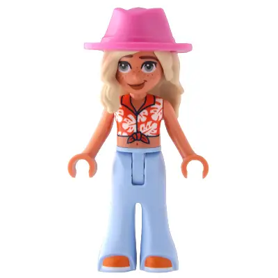  Friends Sage - Reddish Orange Cropped Shirt, Trousers Bell-Bottoms, Orange Shoes, Dark Pink Cowboy Hat