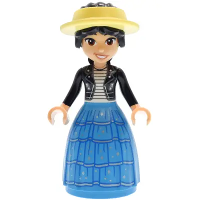  Friends Liann - Black Leather Jacket, Dark Azure Skirt with Ruffles