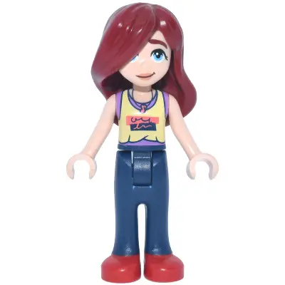  Friends Paisley - Bright Light Yellow and Medium Lavender Tank Top, Dark Blue Trousers with Red Shoes