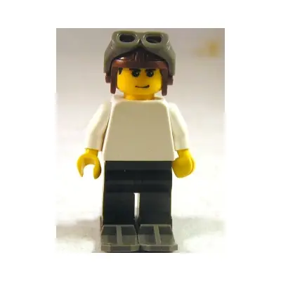  FIRST LEGO League (FLL) Climate Connections Skier Male White Top, Reddish Brown Aviator Cap