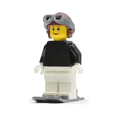  FIRST LEGO League (FLL) Climate Connections Skier Female Black Top, Reddish Brown Aviator Cap