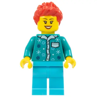  Woman - Dark Turquoise Snowflake Blouse, Medium Azure Legs, Red Spiked Hair