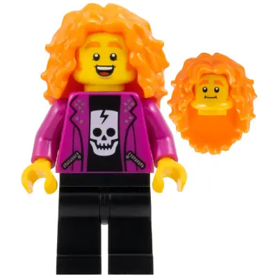  Rock Singer - Male, Magenta Jacket, Black Skull Shirt and Legs, Orange Long Tousled Hair