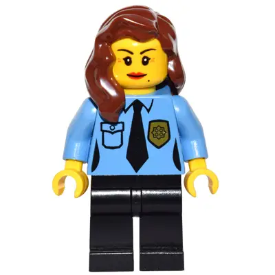  Police - Female Officer, Black Legs, Reddish Brown Hair Mid-Length with Part over Right Shoulder, Crow's Feet and Beauty Mark