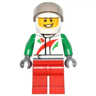  Octan - Jacket with Red and Green Stripe, Red Legs, White Helmet, Trans-Brown Visor, Crooked Smile and Laugh Lines