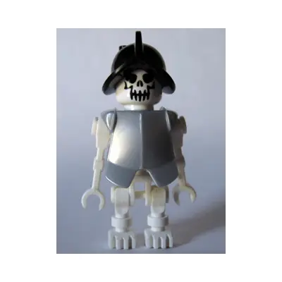  Skeleton, Fantasy Era Torso with Evil Skull, Black Conquistador Helmet, Pearl Light Gray Armor
