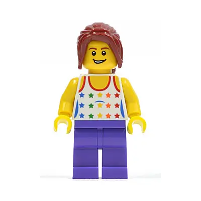  Shirt with Female Rainbow Stars Pattern, Dark Purple Legs, Dark Red Hair Ponytail Long with Side Bangs