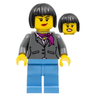  Dark Bluish Gray Jacket with Magenta Scarf, Medium Blue Legs, Black Bob Cut Hair