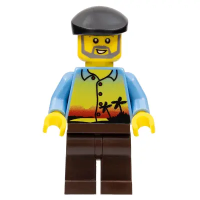  Sunset and Palm Trees - Dark Brown Legs, Black Beret