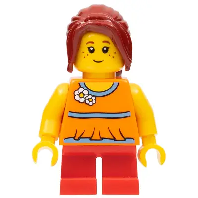  Girl, Red Short Legs, Hair Ponytail Long with Side Bangs