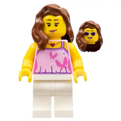  Woman - Bright Pink Top with Butterflies and Flowers, White Legs