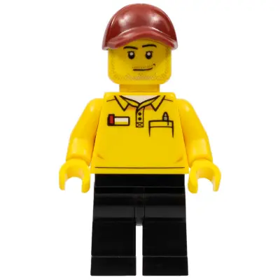  LEGO Store Driver, Black Legs, Dark Red Cap with Hole