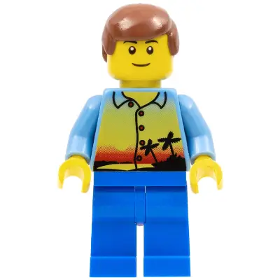  Sunset and Palm Trees - Male, Blue Legs, Reddish Brown Male Hair, Thin Grin