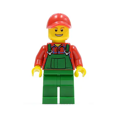  Overalls Farmer Green, Red Cap with Hole, Open Grin