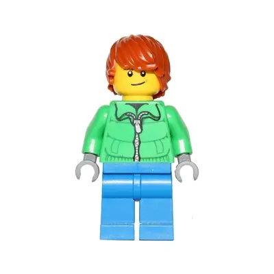  Winter Jacket Zipper, Blue Legs, Dark Orange Hair, Crooked Smile