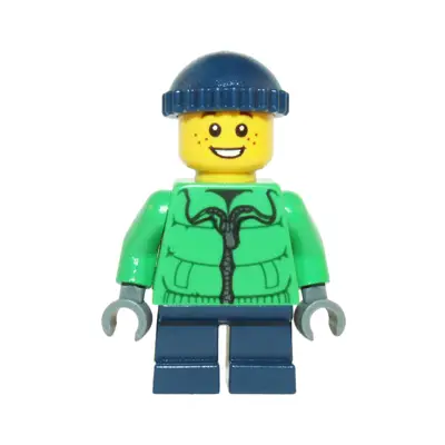  Winter Jacket Zipper, Dark Blue Legs, Dark Blue Knit Cap, Freckles